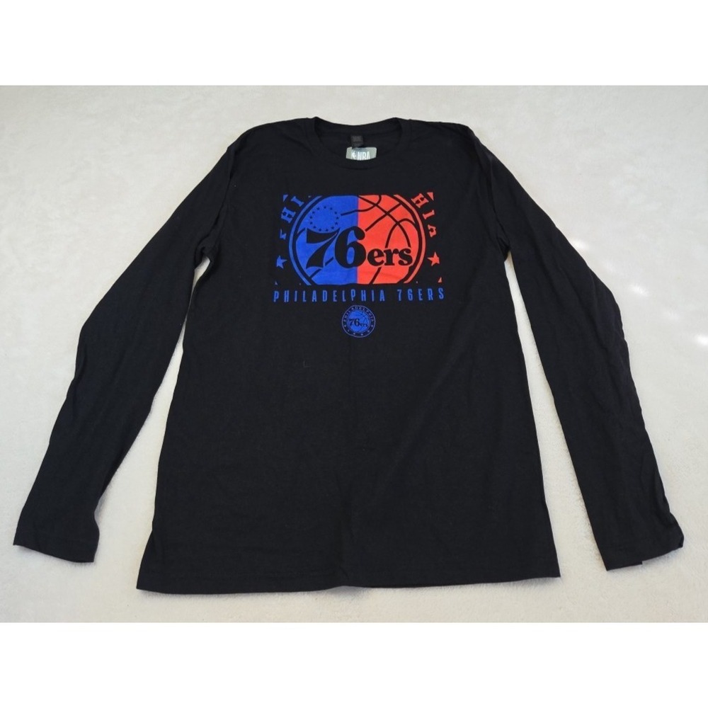 Men's NBA Philadelphia 76ers Long Sleeve Shirt Black Size Medium New